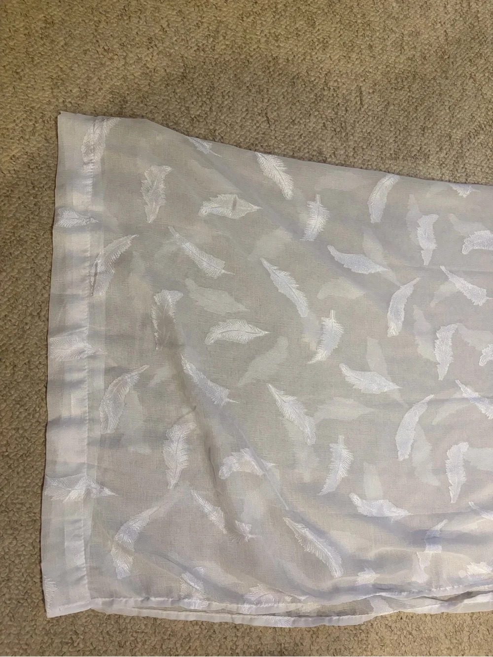 White Sheer Feather-Pattern Curtain Panel with Silver Grommets